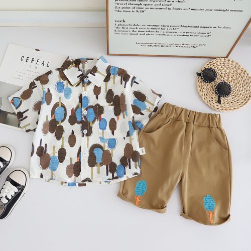Boys Summer Cotton Collar Shirt & Pant Set