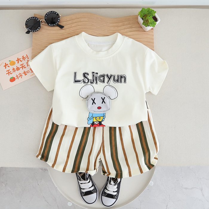 Boys Printed White Shirt with Shorts - Image 7
