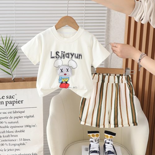Boys Printed White Shirt with Shorts