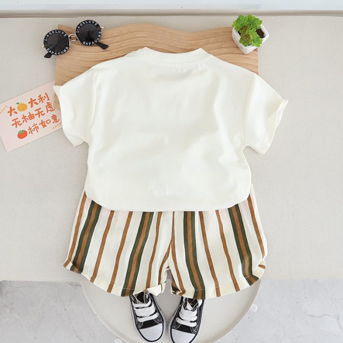 Boys Printed White Shirt with Shorts - Image 5