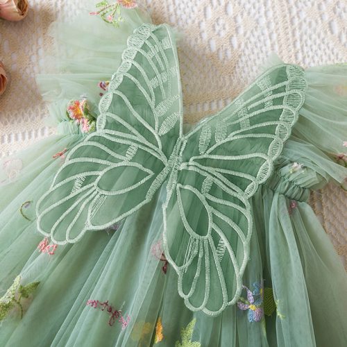 Girls Green Net Partywear Dress with 3D Butterfly Design-Fancy Birthday Frock for 2-6 Years