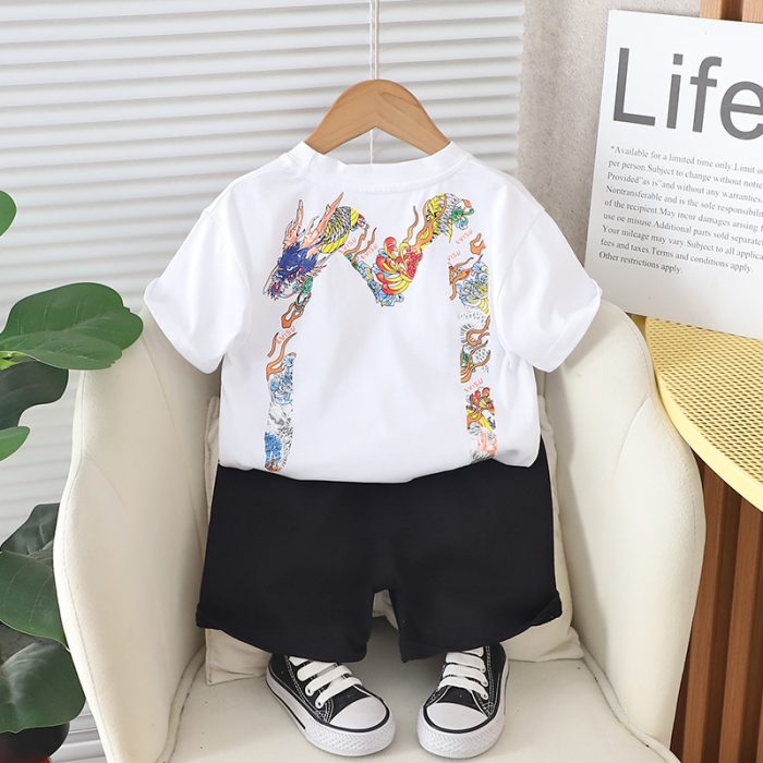 Boys Cotton  White T-shirt with  Black Shorts Set-Summer Outfit for 2-6 Years| Stylish & Comfortable - Image 2