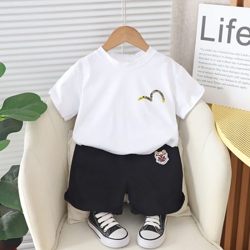 Boys Cotton  White T-shirt with  Black Shorts Set-Summer Outfit for 2-6 Years| Stylish & Comfortable