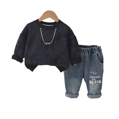 Boys Black Outfit – Stylish Sweatshirt & Denim Jeans Set | Ellenber
