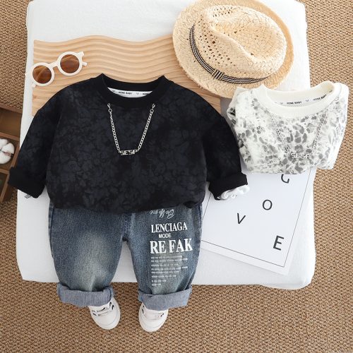 Boys Black Outfit – Stylish Sweatshirt & Denim Jeans Set | Ellenber