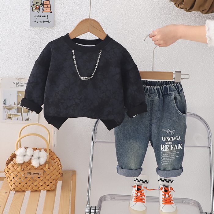 Boys Black Outfit – Stylish Sweatshirt & Denim Jeans Set | Ellenber - Image 2