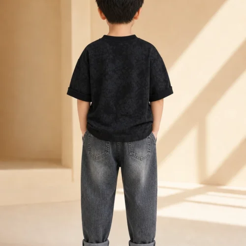 Boys Black Outfit – Stylish Sweatshirt & Denim Jeans Set | Ellenber