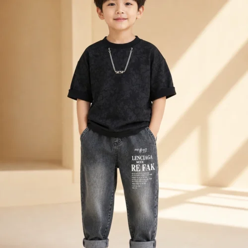 Boys Black Outfit – Stylish Sweatshirt & Denim Jeans Set | Ellenber