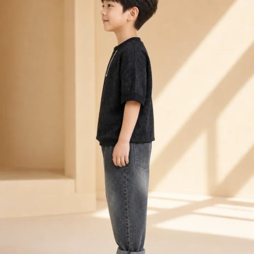Boys Black Outfit – Stylish Sweatshirt & Denim Jeans Set | Ellenber
