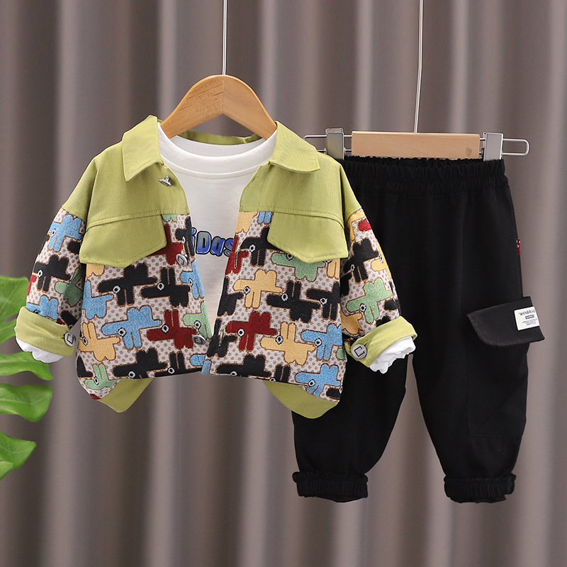 Boys 3-Piece Outfit – Trendy Printed Jacket, T-Shirt & Joggers | Ellenber
