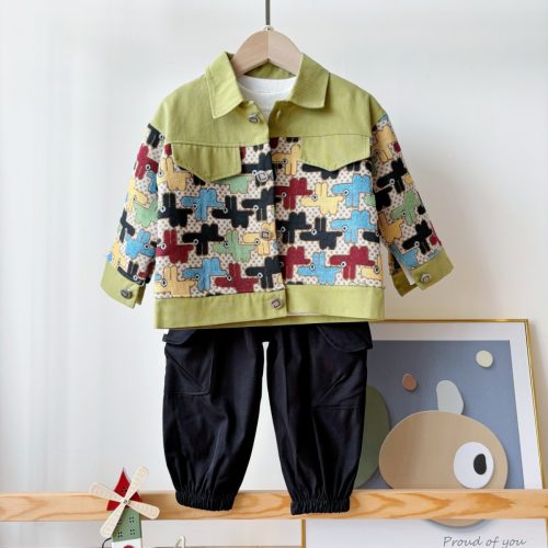 Boys 3-Piece Outfit – Trendy Printed Jacket, T-Shirt & Joggers | Ellenber
