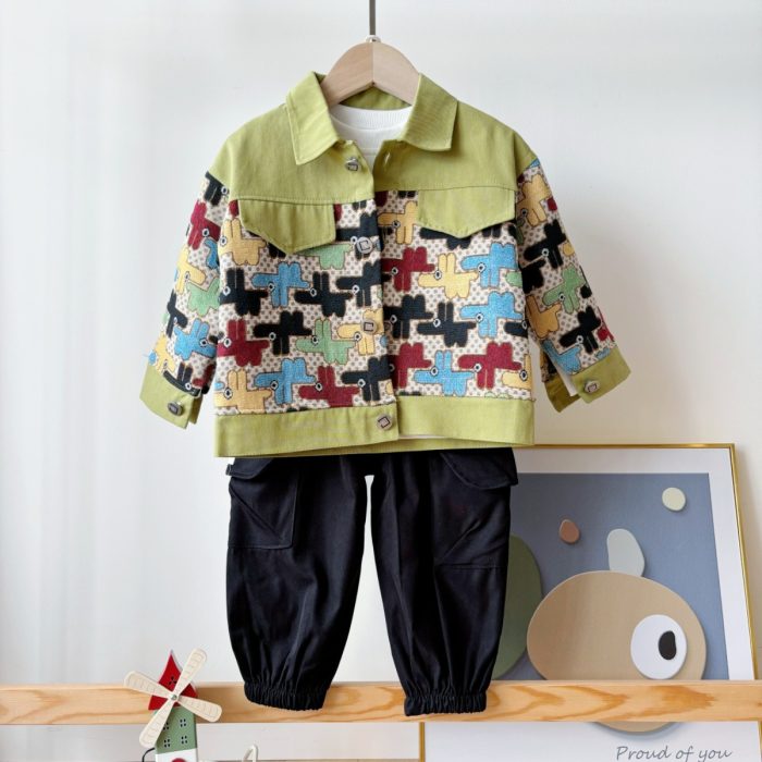 Boys 3-Piece Outfit – Trendy Printed Jacket, T-Shirt & Joggers | Ellenber - Image 3