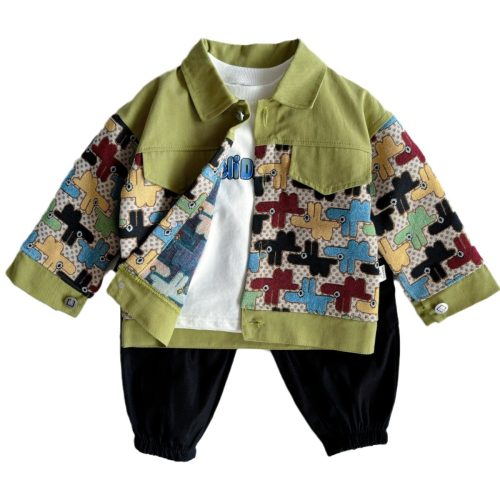 Boys 3-Piece Outfit – Trendy Printed Jacket, T-Shirt & Joggers | Ellenber