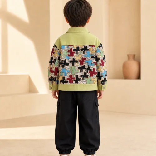 Boys 3-Piece Outfit – Trendy Printed Jacket, T-Shirt & Joggers | Ellenber