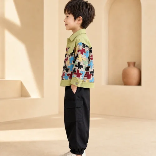 Boys 3-Piece Outfit – Trendy Printed Jacket, T-Shirt & Joggers | Ellenber