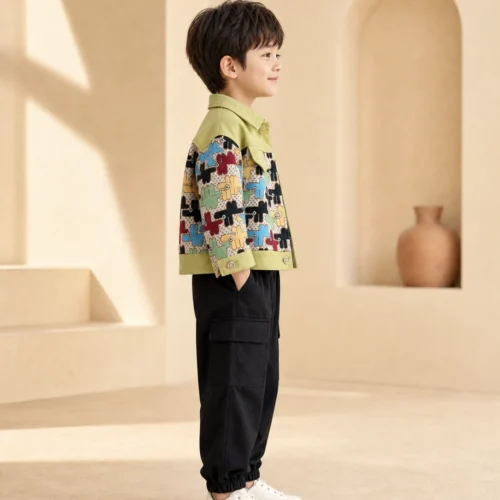 Boys 3-Piece Outfit – Trendy Printed Jacket, T-Shirt & Joggers | Ellenber
