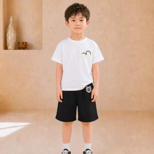 Boys Cotton White T-shirt with Black Shorts Set-Summer Outfit for 2-6 Years| Stylish & Comfortable