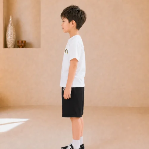 Boys Cotton White T-shirt with Black Shorts Set-Summer Outfit for 2-6 Years| Stylish & Comfortable