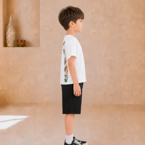 Boys Cotton White T-shirt with Black Shorts Set-Summer Outfit for 2-6 Years| Stylish & Comfortable