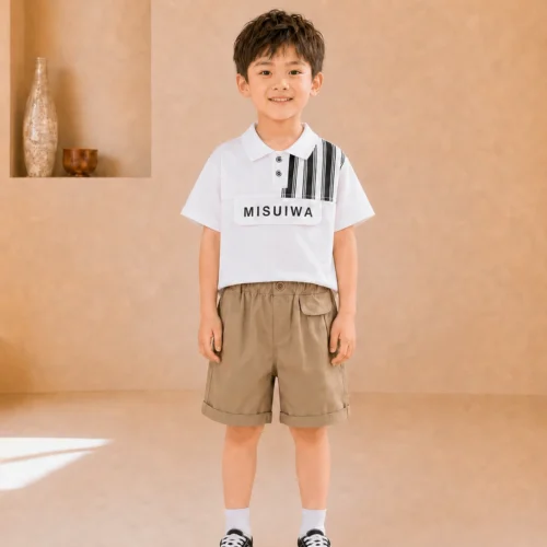 Boys collared White T-shirt with shorts