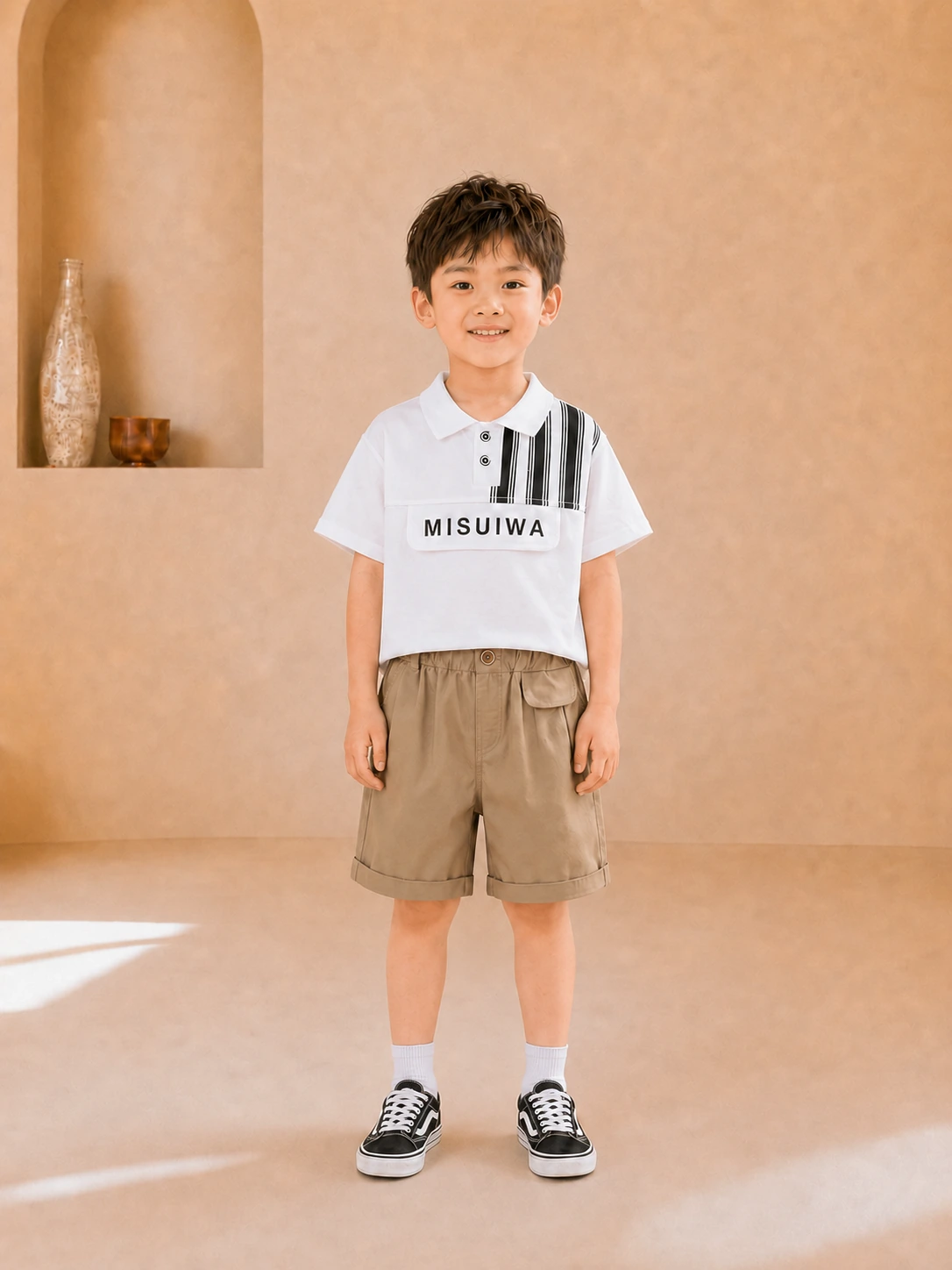 Boys collared White T-shirt with shorts - Image 2