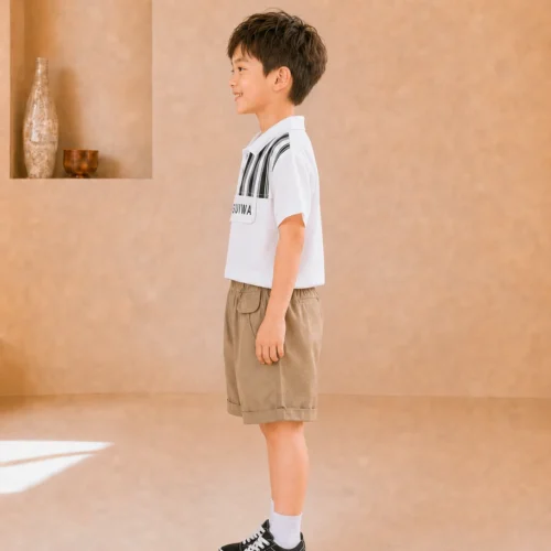 Boys collared White T-shirt with shorts