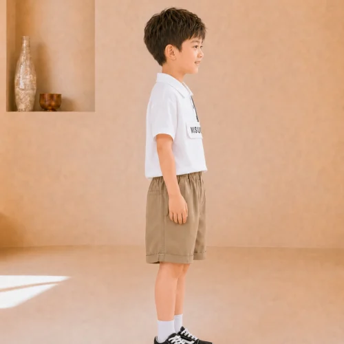 Boys collared White T-shirt with shorts