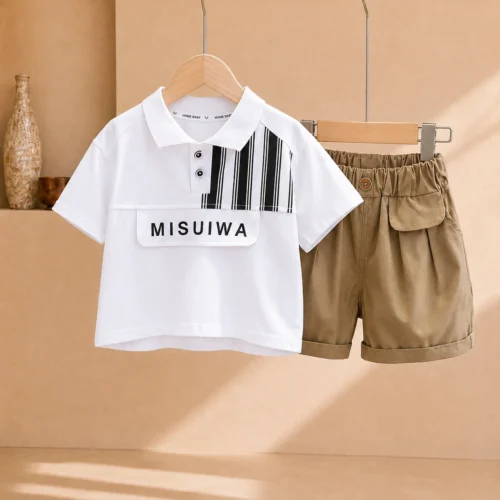 Boys collared White T-shirt with shorts