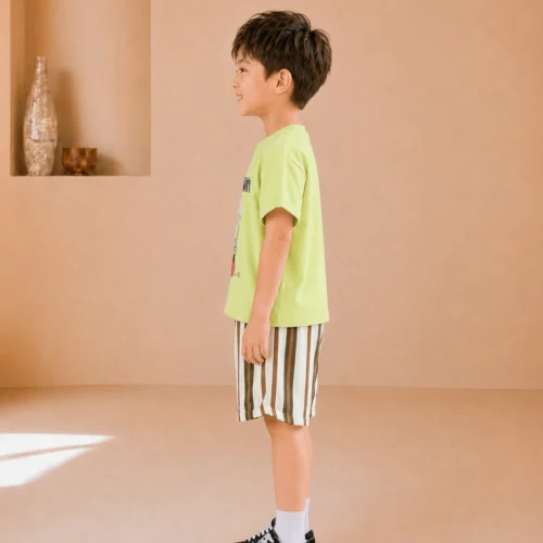 Boys Printed White Shirt with Shorts