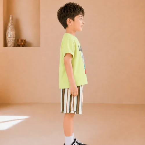 Boys Printed White Shirt with Shorts