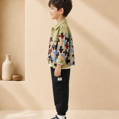 Boys 3-Piece Outfit – Trendy Printed Jacket, T-Shirt & Joggers | Ellenber