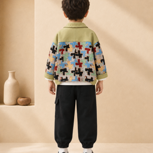 Boys 3-Piece Outfit – Trendy Printed Jacket, T-Shirt & Joggers | Ellenber