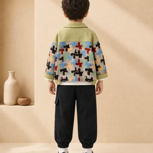 Boys 3-Piece Outfit – Trendy Printed Jacket, T-Shirt & Joggers | Ellenber