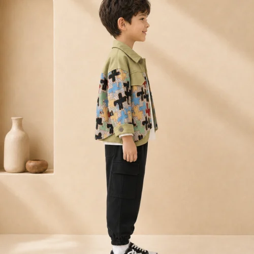 Boys 3-Piece Outfit – Trendy Printed Jacket, T-Shirt & Joggers | Ellenber