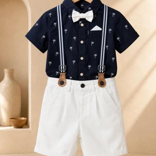 Boys Summer Outfit -Stylish 2-Piece Set with Suspenders| Ellenb