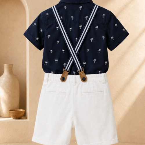 Boys Summer Outfit -Stylish 2-Piece Set with Suspenders| Ellenb