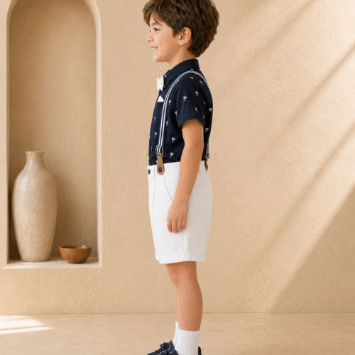 Boys Summer Outfit -Stylish 2-Piece Set with Suspenders| Ellenb