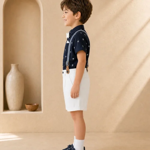 Boys Summer Outfit -Stylish 2-Piece Set with Suspenders| Ellenb