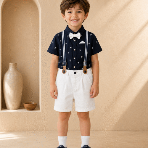 Boys Summer Outfit -Stylish 2-Piece Set with Suspenders| Ellenb
