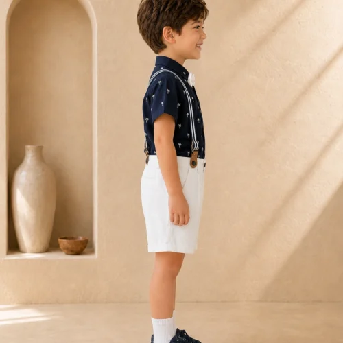 Boys Summer Outfit -Stylish 2-Piece Set with Suspenders| Ellenb