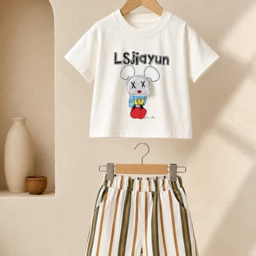 Boys Printed White Shirt with Shorts