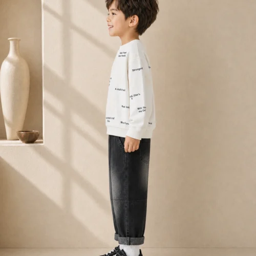 Boys’  Cotton Set – T-Shirt and Jogger Black Pants