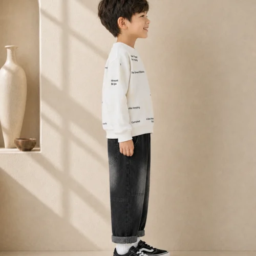 Boys’  Cotton Set – T-Shirt and Jogger Black Pants