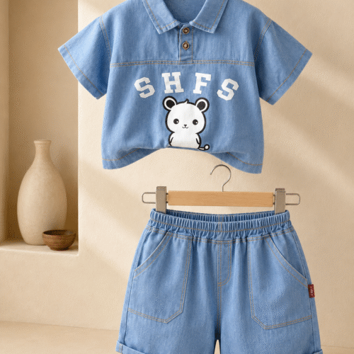 Boys’ Solid Denim Blue Shirts with Denim Pant