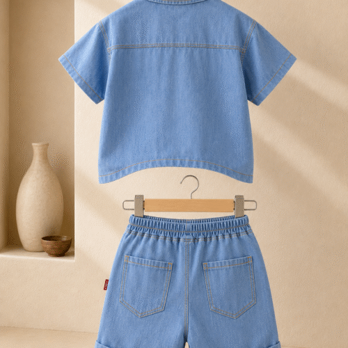 Boys’ Solid Denim Blue Shirts with Denim Pant