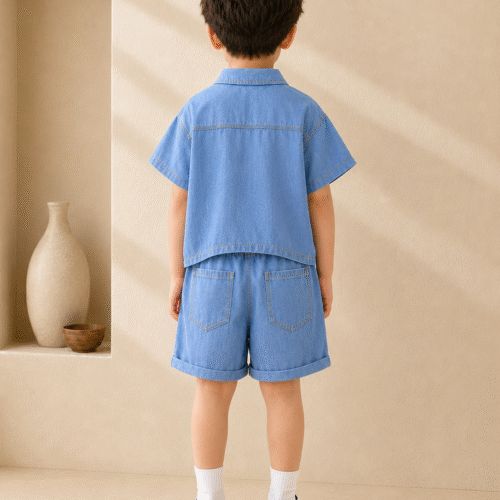 Boys’ Solid Denim Blue Shirts with Denim Pant