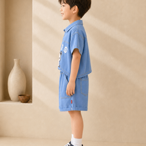 Boys’ Solid Denim Blue Shirts with Denim Pant
