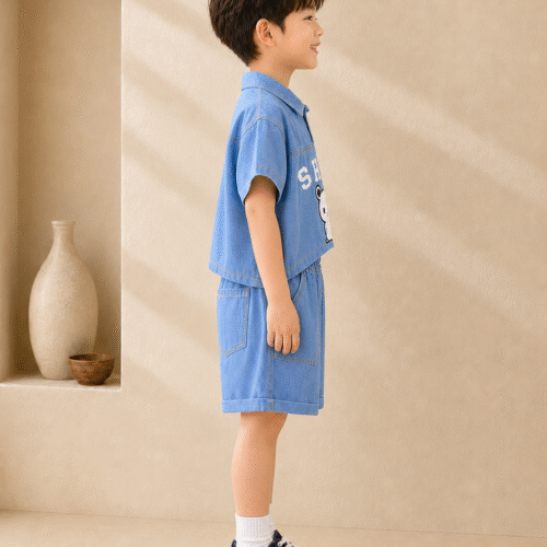 Boys’ Solid Denim Blue Shirts with Denim Pant
