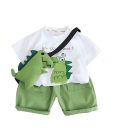 Dinosaur Print T-Shirt & Green Shorts Set with Dino Crossbody Bag
