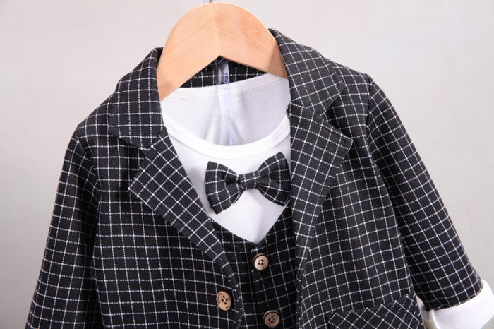 Boys Three Piece Checkered Blazer suite Set - Image 4